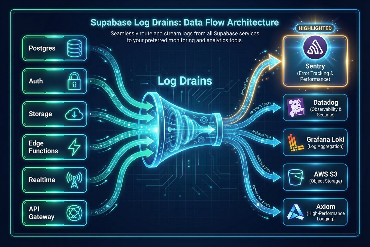 Supabase Log Drainsのデータフローアーキテクチャ